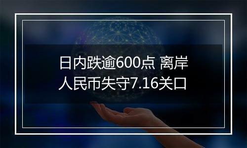 日内跌逾600点 离岸人民币失守7.16关口