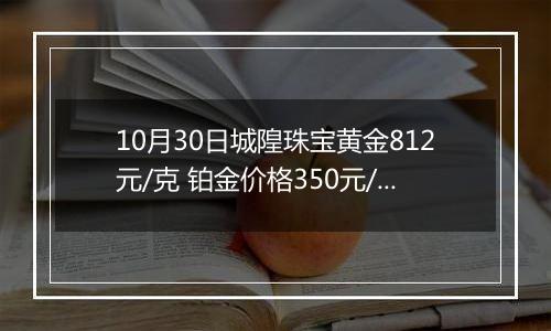 10月30日城隍珠宝黄金812元/克 铂金价格350元/克