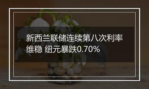 新西兰联储连续第八次利率维稳 纽元暴跌0.70%