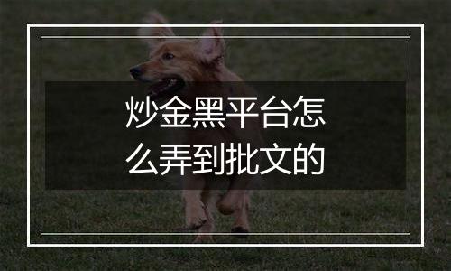 炒金黑平台怎么弄到批文的