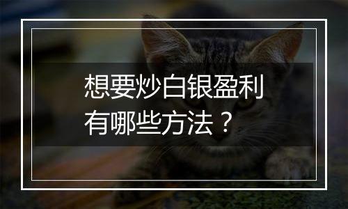 想要炒白银盈利有哪些方法？