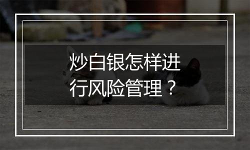 炒白银怎样进行风险管理？