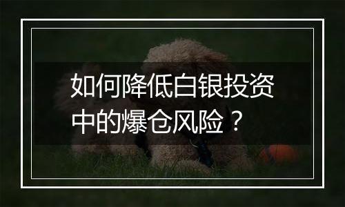 如何降低白银投资中的爆仓风险？