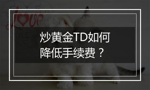 炒黄金TD如何降低手续费？