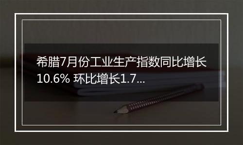 希腊7月份工业生产指数同比增长10.6% 环比增长1.7%