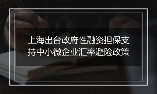 上海出台政府性融资担保支持中小微企业汇率避险政策