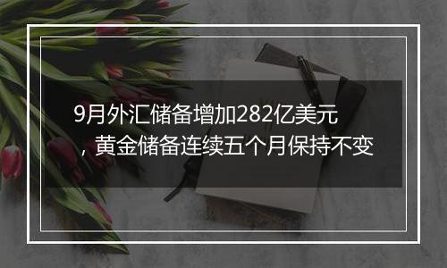 9月外汇储备增加282亿美元，黄金储备连续五个月保持不变