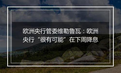 欧洲央行管委维勒鲁瓦：欧洲央行“很有可能”在下周降息