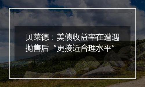 贝莱德：美债收益率在遭遇抛售后“更接近合理水平”