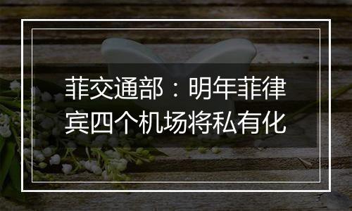 菲交通部：明年菲律宾四个机场将私有化