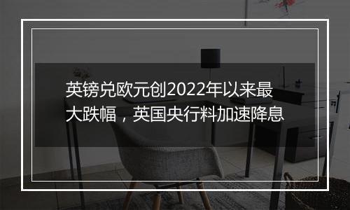 英镑兑欧元创2022年以来最大跌幅，英国央行料加速降息