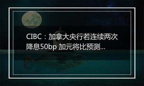 CIBC：加拿大央行若连续两次降息50bp 加元将比预测的更弱