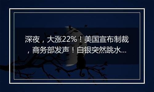 深夜，大涨22%！美国宣布制裁，商务部发声！白银突然跳水，释放什么信号