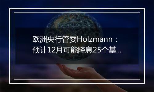 欧洲央行管委Holzmann：预计12月可能降息25个基点