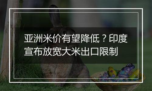 亚洲米价有望降低？印度宣布放宽大米出口限制